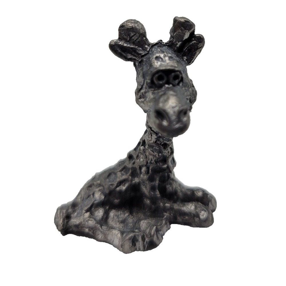 Miniature Pewter Mini Sitting Giraffe Figurine Zoo Wild Animal Home Shelf Decor
